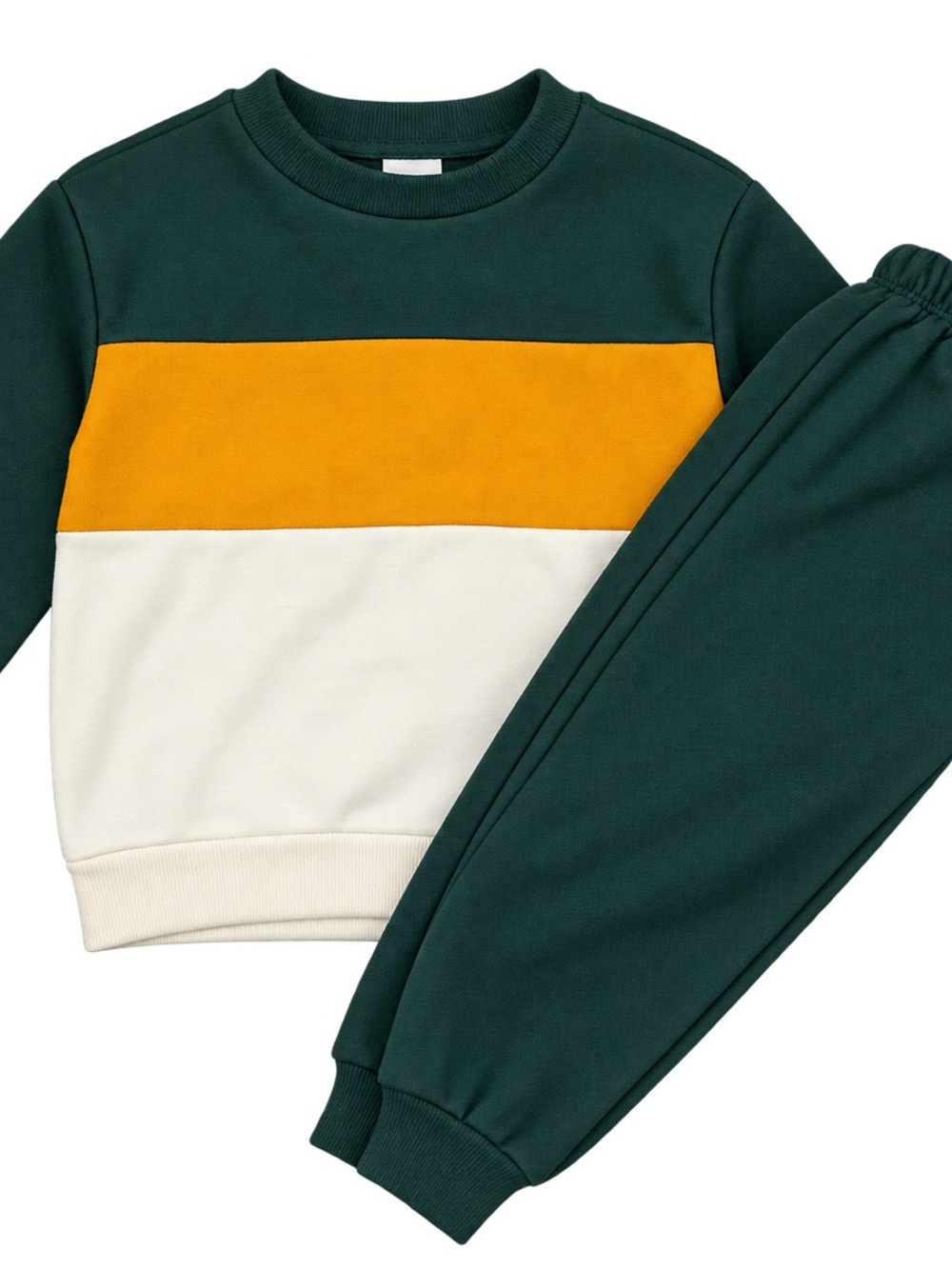Kids Colorblock Sweatpants & Joggers Set - Green, Mustard & Cream